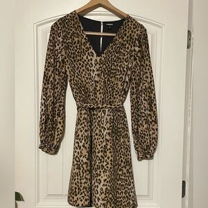 Express belted animal print dress